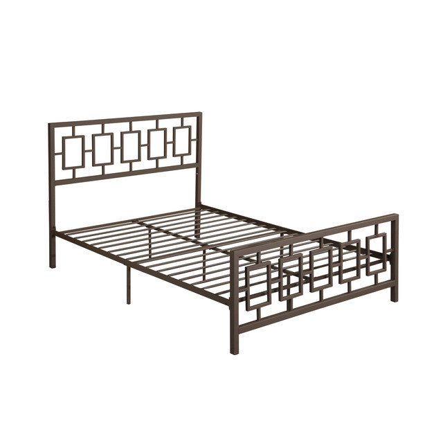 Dawn Queen-Size Geometric Platform Bed Frame, Iron, Modern,  Low-Profile, Hammered Copper