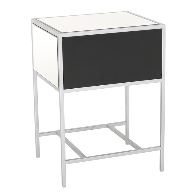 Athena Mirrored Silver 1 Drawer Side Table