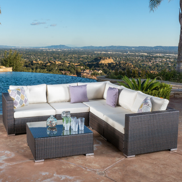 Francisco Outdoor 6-piece Brown Wicker Seating Sectional Set with Cushions