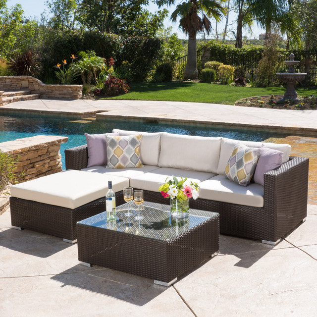 Francisco Outdoor 5-piece Brown Wicker Seating Sectional Set with Cushions