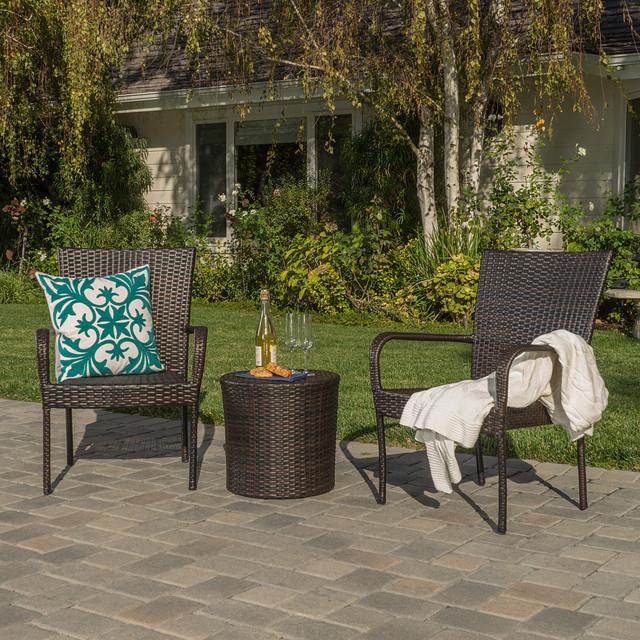 Charleston Outdoors Brown Wicker 3 Piece Stacking Chair Chat Set