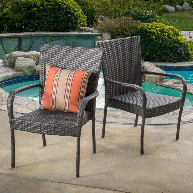 (Set of 2) Sultana Outdoor Grey Wicker Stackable Club Chairs