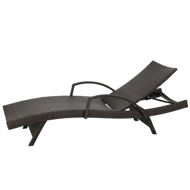 Olivia Outdoor Brown Wicker Armed Chaise Lounge Chair