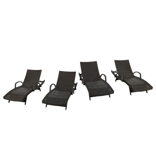 (Set of 4) Olivia Outdoor Brown Wicker Armed Chaise Lounge Chair