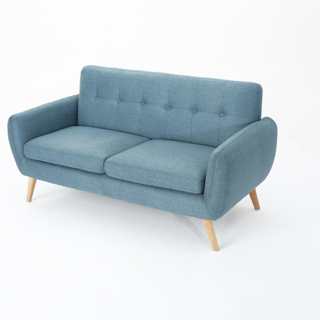Joseline Mid Century Modern Petite Blue Fabric Sofa