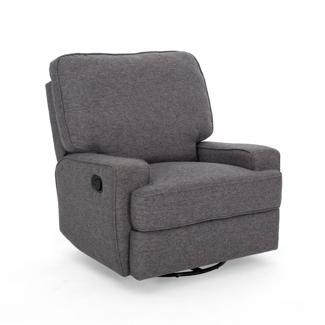 Sibyl Glider Recliner with Swivel, Traditional, Charcoal Gray Tweed