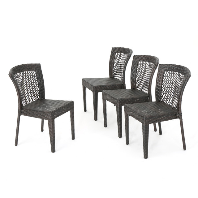 Chatham Outdoor Multibrown Wicker Stacking Dining Chairs (Set of 4)