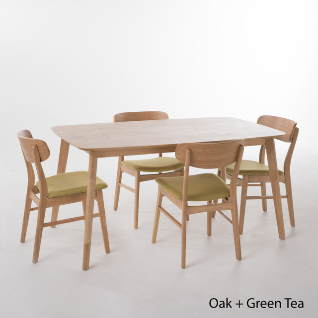 Lucille Green Tea Fabric/ Natural Oak Finish 60" Rectangular 5 Piece Dining Set