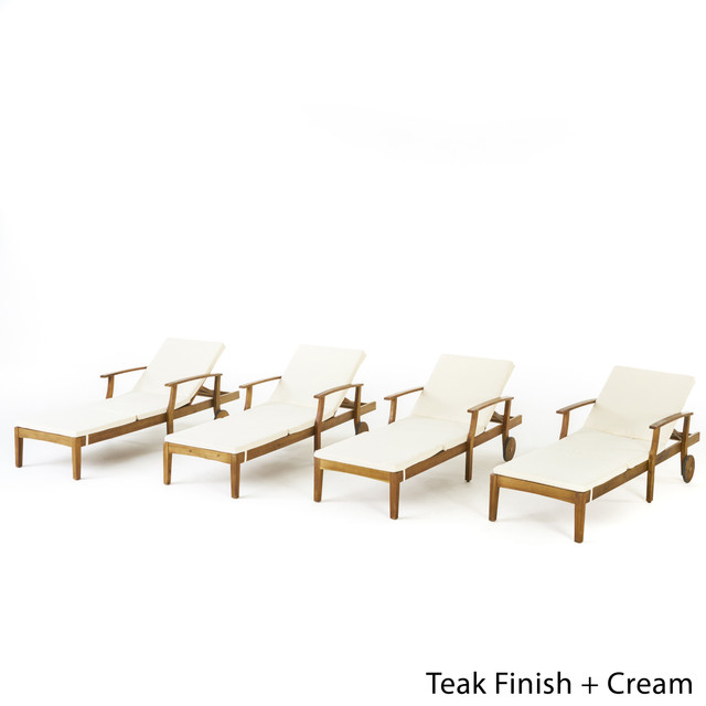 Daisy Outdoor Teak Finish Chaise Lounge with Cream Water Resistant Cushion (Set of 4)