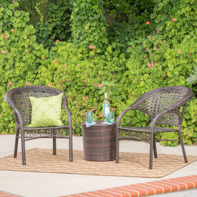 Mystic Outdoor 3 Piece Multibrown Wicker Stacking Chair Chat Set