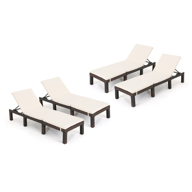 Jessica Outdoor Multibrown Wicker Chaise Lounge with Cream Water Resistant Cushion (Set of 4)