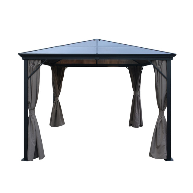 Bali Outdoor 10 x 10 Foot Black Aluminum Framed Gazebo with Brown Curtains