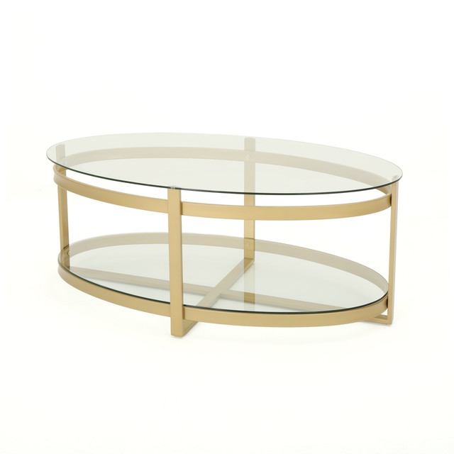 Bell Tempered Glass Coffee Table | Round | Modern | Brass Finish