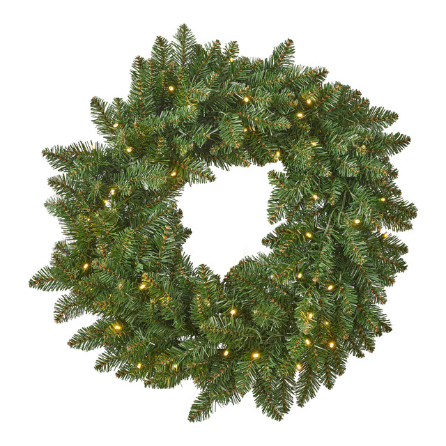 24" Norway Spruce Christmas Wreath w/50 Warm White LED Lights, Battery-Operated, Timer Included