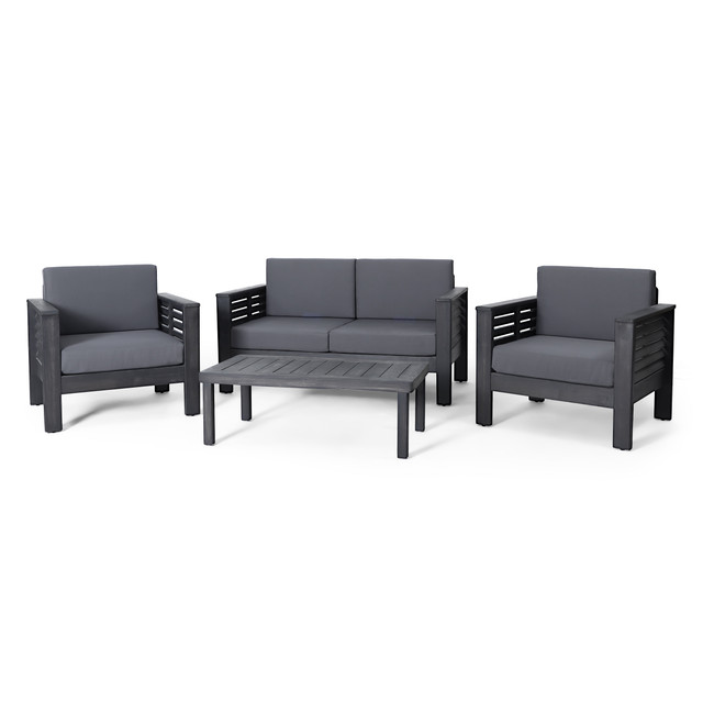 Rabun Louver Outdoor Acacia Wood 4 Seater Chat Set with Cushions