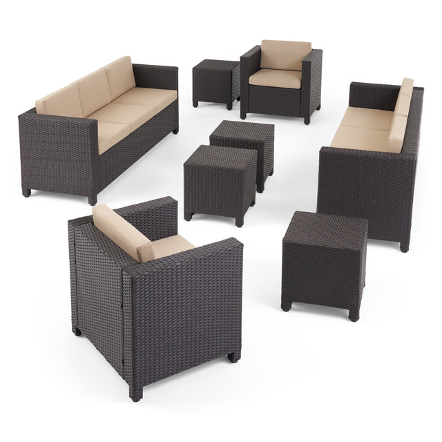 Venice Outdoor 8 Seater Wicker Chat Set with Side Tables