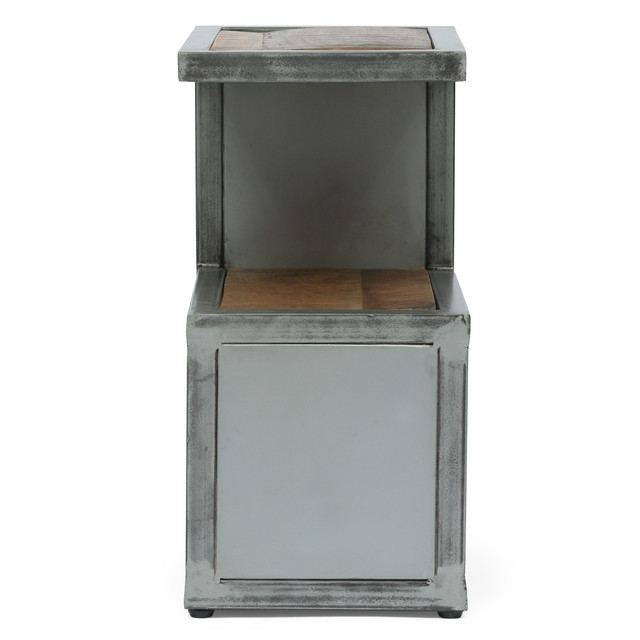 Clary Modern Industrial Handcrafted Mango Wood Side Table, Natural and Gray