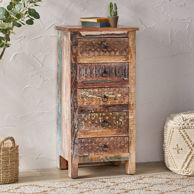 Willards Swint Boho Handcrafted 5 Drawer Chest, Multi-Colored and Natural