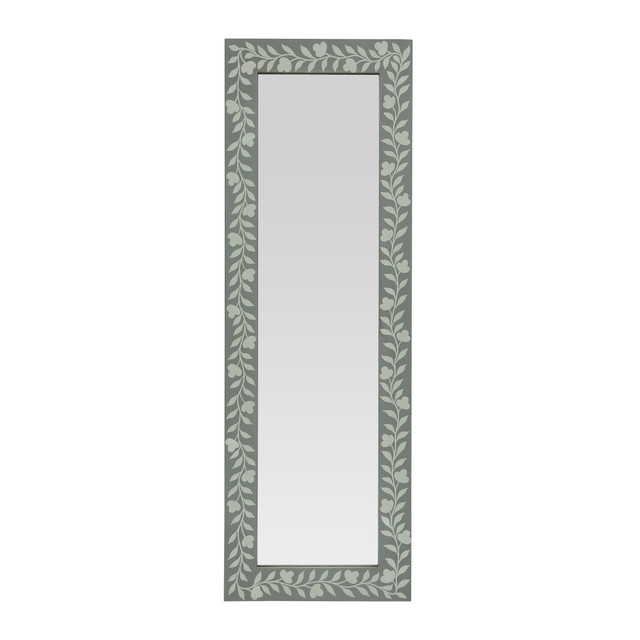 Woodworth Boho Handcrafted Painted Full Length Standing Mirror, Gray and White