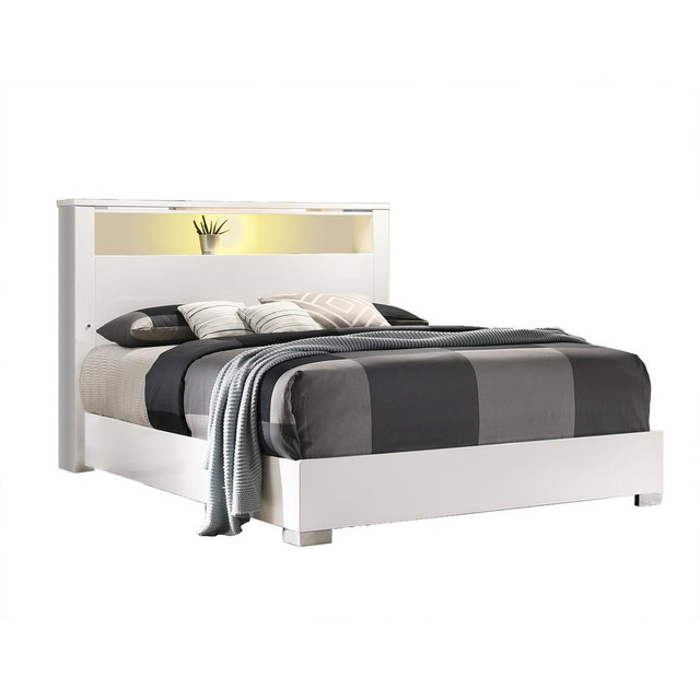 Rose LED Queen Bed in White Lacquer