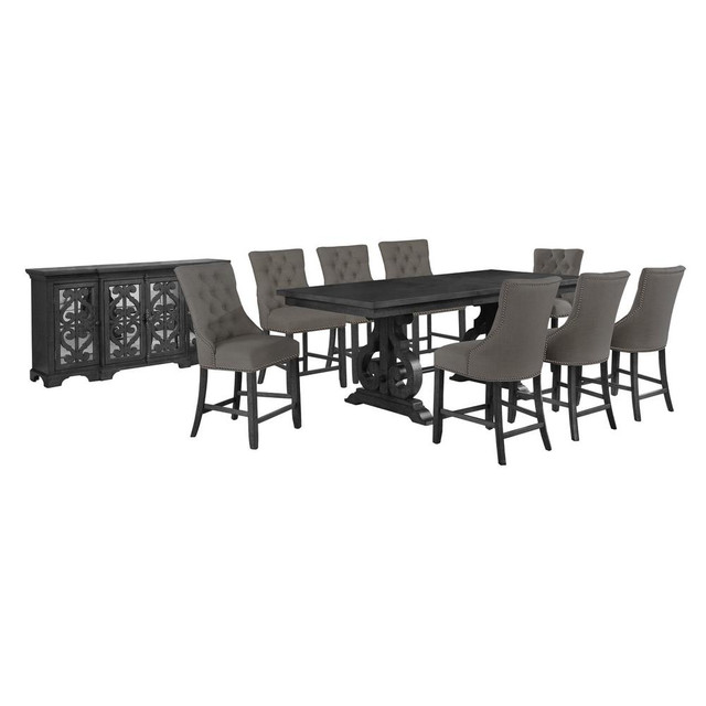 10 piece counter height set with 8 side chairs in gray and server