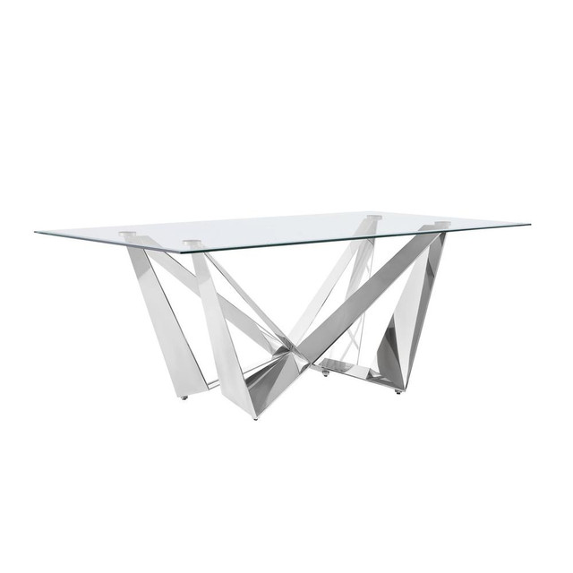 Small 78" Rectangular glass dining table with a silver stainless steel base