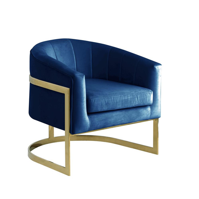 Traxmon Velvet Upholstered Accent Chair in Blue Velvet