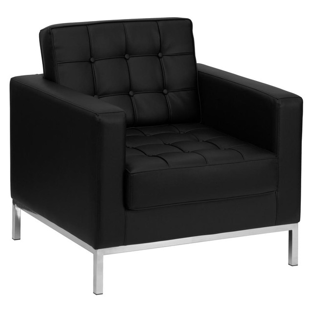 HERCULES Lacey Series Contemporary Black LeatherSoft Chair with Stainless Steel Frame