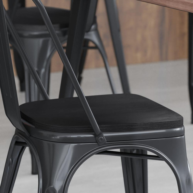 Perry Poly Resin Wood Square Seat with Rounded Edges for Colorful Metal Barstools in Black