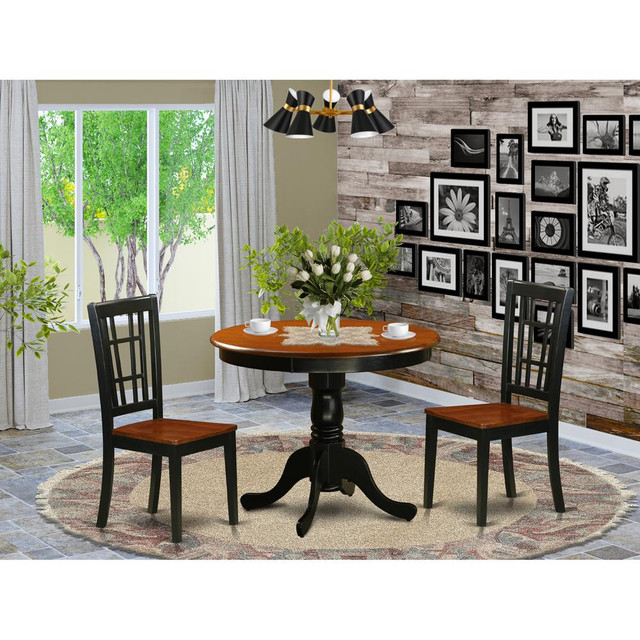 3  PC  Dining  Table  with  2  Wood  Chairs  in  Black  and  Cherry