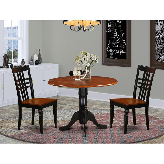 3  Pc  Dining  room  set  with  a  Dining  Table  and  2  Kitchen  Chairs  in  Black  and  Cherry