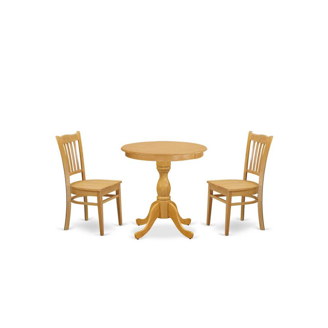 East West Furniture - ESGR3-OAK-W - 3-Pc Dining Table Set - 2 Kitchen Dining Chairs and 1 Wooden Dining Table (Oak Finish)