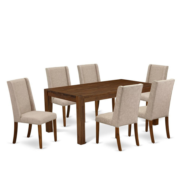 East West Furniture LMFL7-N8-04 7-Piece Dining Set- 6 Dining CHAIR with Clay Linen Fabric Seat and Stylish Chair Back - Rectangular Table Top & Wooden 4 Legs - Antique Walnut Finish