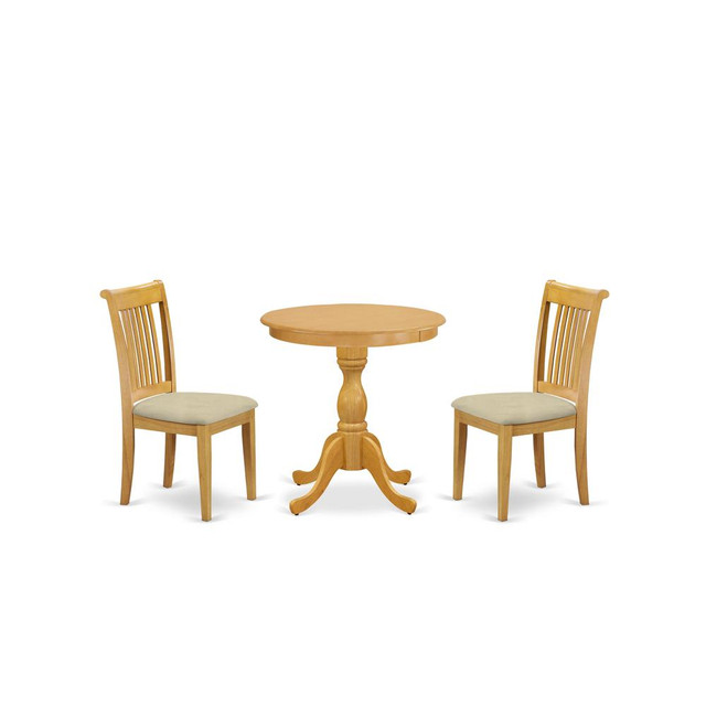 East West Furniture - ESPO3-OAK-C - 3-Pc Dining Room Table Set - 2 Wood Dining Chairs and 1 Dining Room Table (Oak Finish)