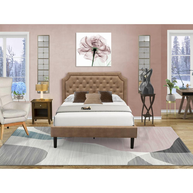 GB28F-1GA08 2-Piece Granbury Wooden Set for Bedroom with Bed and an Antique Walnut Nightstand - Brown Faux Leather and Black Legs