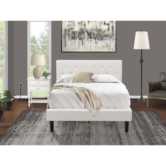 NL19F-1VL0C 2 Pc Bed Set - 1 Full Bed White Velvet Fabric Headboard and 1 Nightstand - Wire Brushed Butter Cream Finish Nightstand