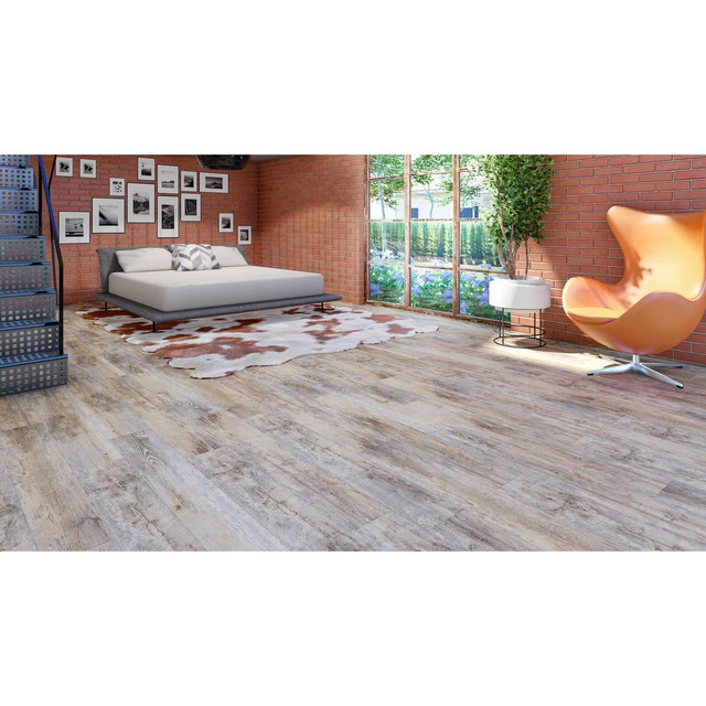 EVA Backing SPC Wood Flooring Planks, Polar Gray 4mm x 7" x 48" with 20mil Wear Layer and I4F Click Locking, 30 sq ft /Case