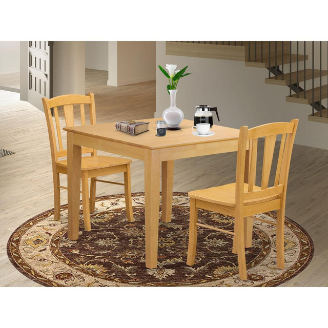 OXDL3-OAK-W - 3-Piece Kitchen Dining Set- 2 Kitchen Chairs and Modern dining room table - Wooden Seat and Slatted Chair Back - Oak Finish