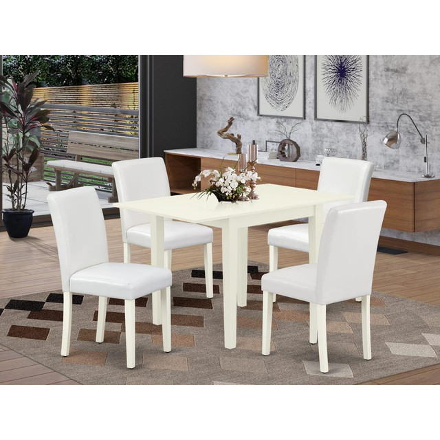 East West Furniture 5-Piece Table Set-A Wood Dining Table and 4PU LeatherDining Room Chairs with High Back - Linen White Finish