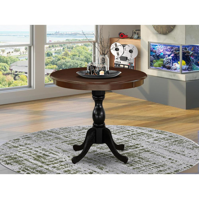 East West Furniture Antique 36" Round Dining Table for Compact Space - Mahogany Top & Black Pedestal