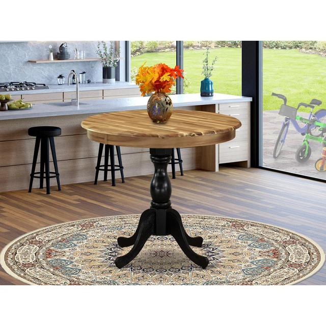 East West Furniture Antique 36" Round Dining Room Table for Compact Space - Natural Top & Black Pedestal