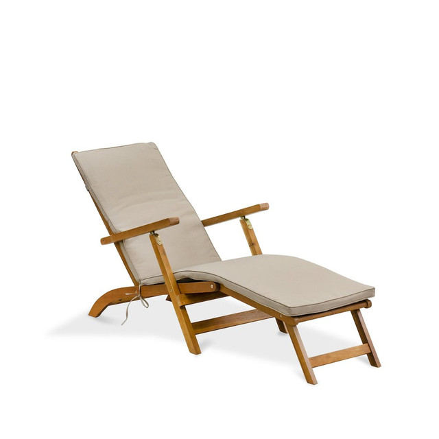 Patio Chair Lounge - Outdoor Acacia Wood Sunlounger Chair for Poolside, Deck, Lawn, 59x21x35 Inch, Natural Oil