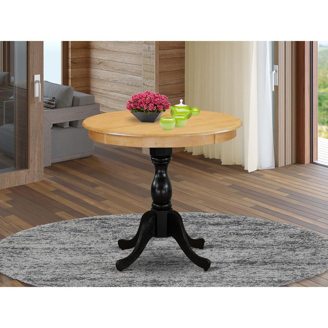 East West Furniture Antique 36" Round Dining Room Table for Small Space - Oak Top & Black Pedestal