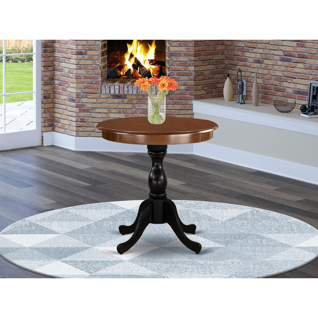 East West Furniture Eden 30" Round Dining Table for Small Space - Mahogany Top & Black Pedestal
