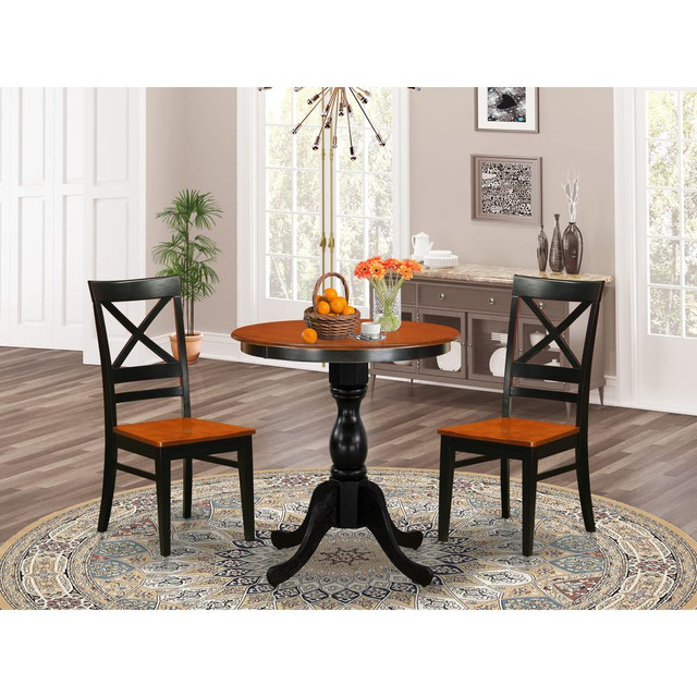 East West Furniture 3-Piece Dining Table Set Consist of Dining Table and 2 Wooden Chairs with X Back - Black Finish