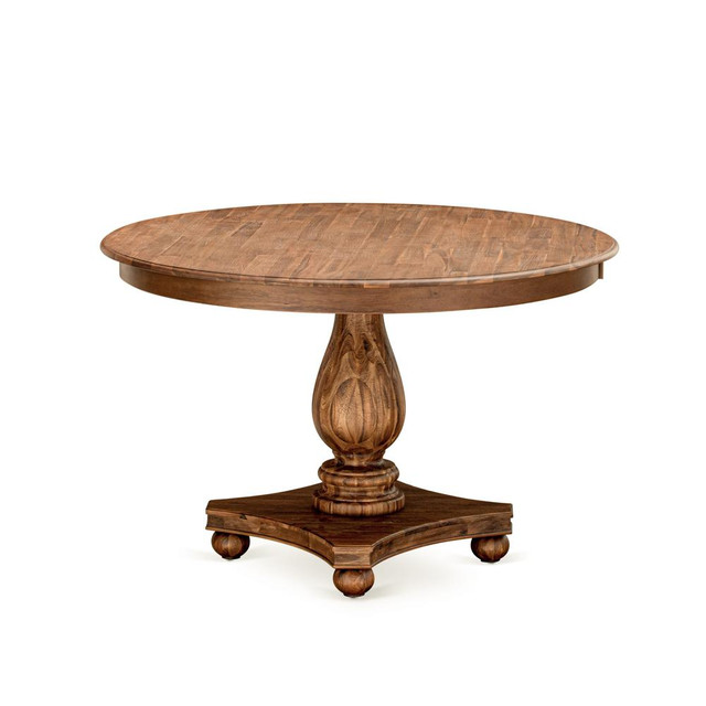 East West Furniture FERRIS, Round Dining Table with Pedestal, Rustic Rubberwood Table in Sandblasting Antique Walnut Finish, 48 Inch