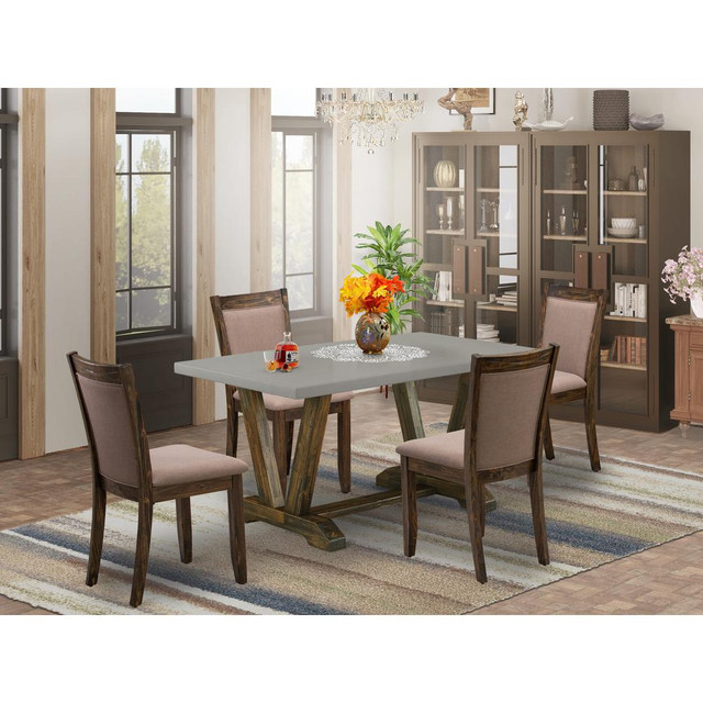 East West Furniture 5-Pc Dining Room Table Set - 4 Dining Chairs and 1 Modern Dining Table (Distressed Jacobean Finish)