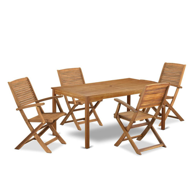 5 Piece Patio Dining Set Contains a Rectangle Acacia Wood Table