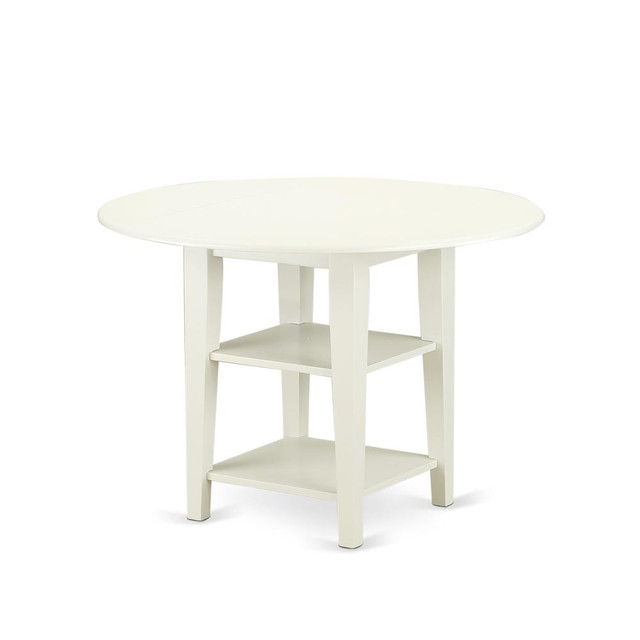 5 Piece Dining Set Consists of a Round Kitchen Table with Dropleaf & Shelves