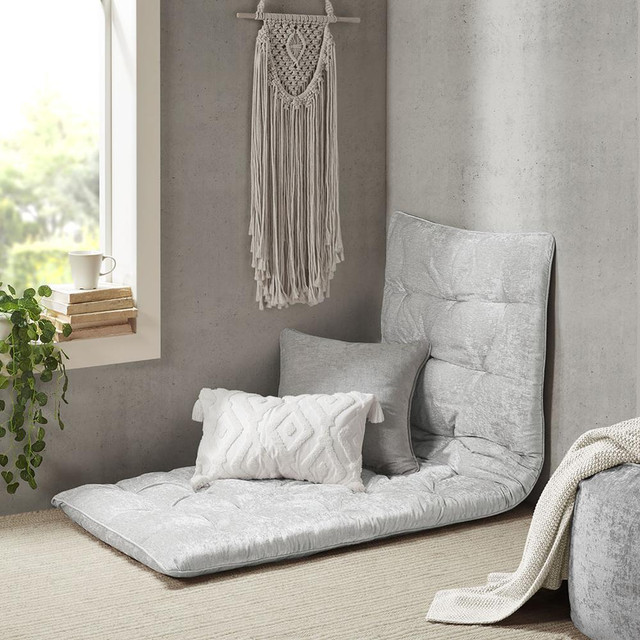 100% Polyester Chenille Long Floor Cushion, 27"W x 74"L, Grey